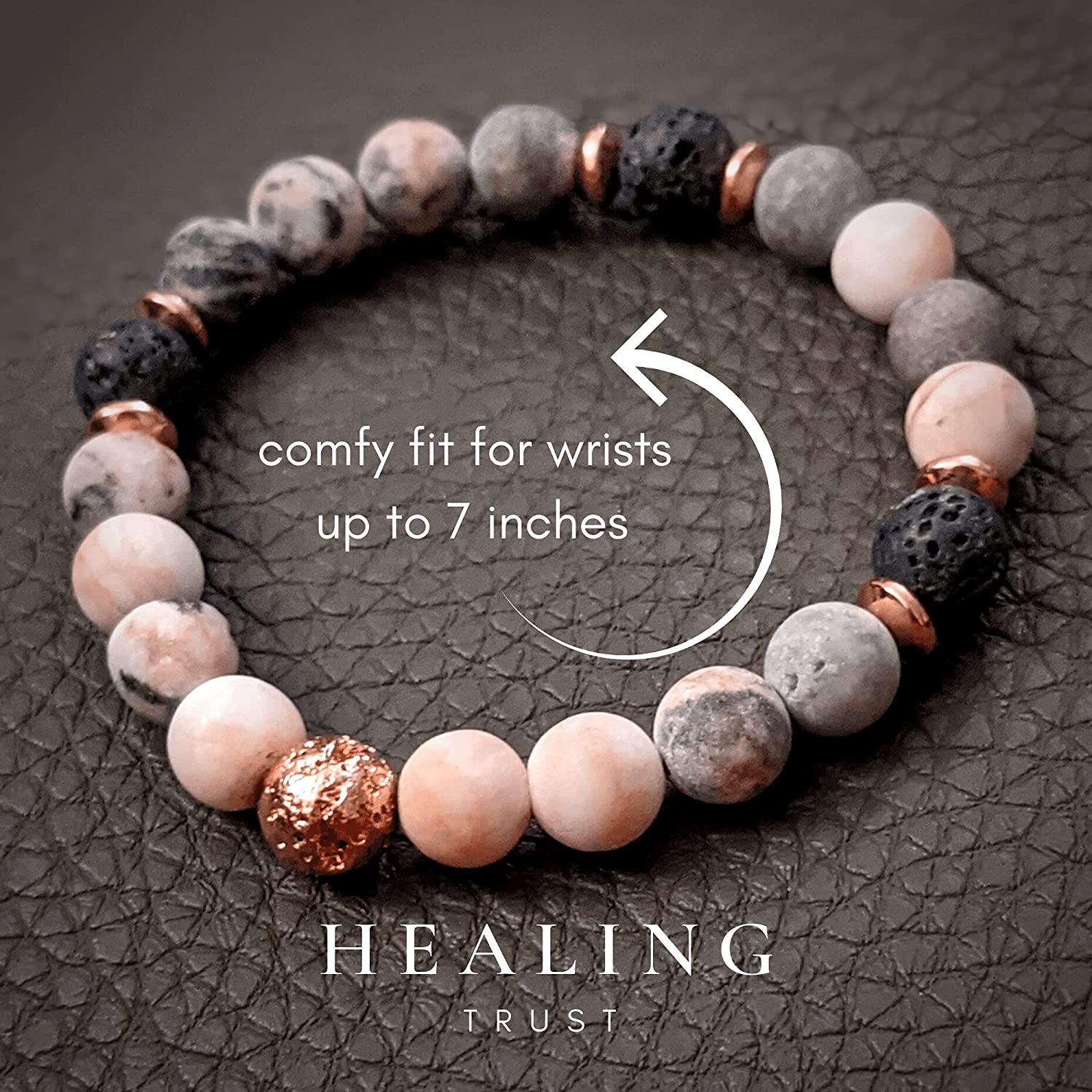 [Healing Trust] Lava Rock Bracelet with Lavender Essential Oil, Pink Zebra Jasper Essential Oil Diffuser Bracelet, Yoga Mediation Bracelet Stone Diffuser, Relaxing Aromatherapy Diffuser Bracelet, Pink Bracelet for Women and Men - Image 5
